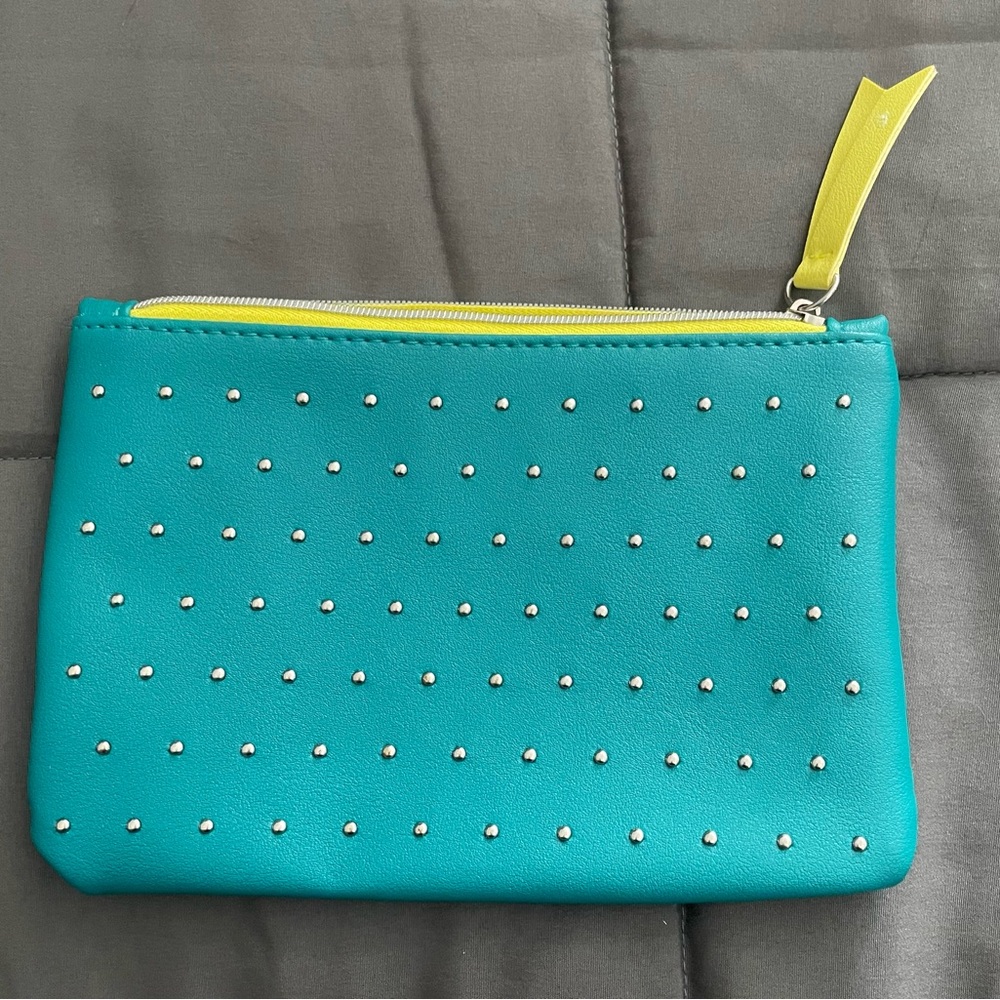 Yellow and Blue Cosmetic Bag with Silver Studs